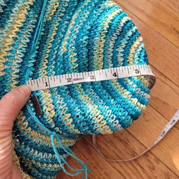 Handmade Crochet Wide Brim Sun Hat - Teal & Cream - Picture 10 of 10